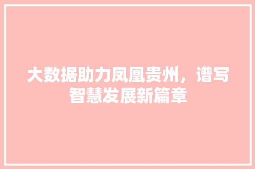 大数据助力凤凰贵州，谱写智慧发展新篇章
