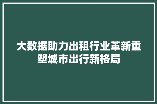 大数据助力出租行业革新重塑城市出行新格局
