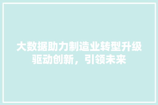 大数据助力制造业转型升级驱动创新，引领未来