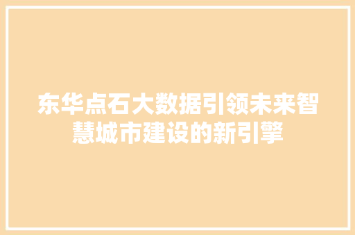 东华点石大数据引领未来智慧城市建设的新引擎