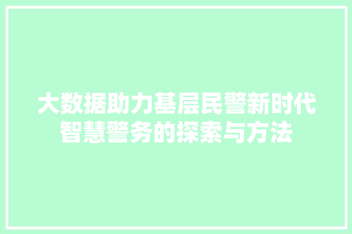 大数据助力基层民警新时代智慧警务的探索与方法