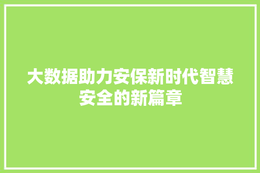 大数据助力安保新时代智慧安全的新篇章  第1张