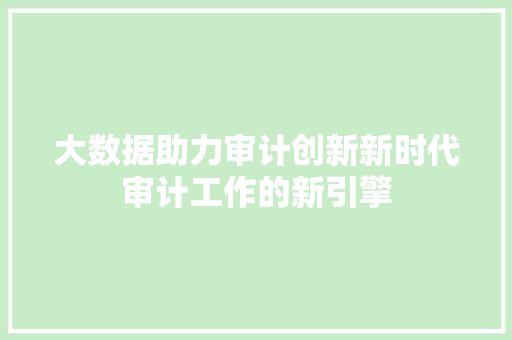 大数据助力审计创新新时代审计工作的新引擎