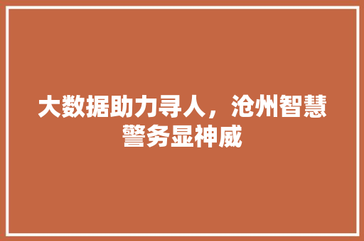 大数据助力寻人，沧州智慧警务显神威