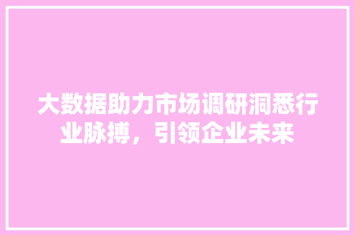 大数据助力市场调研洞悉行业脉搏，引领企业未来