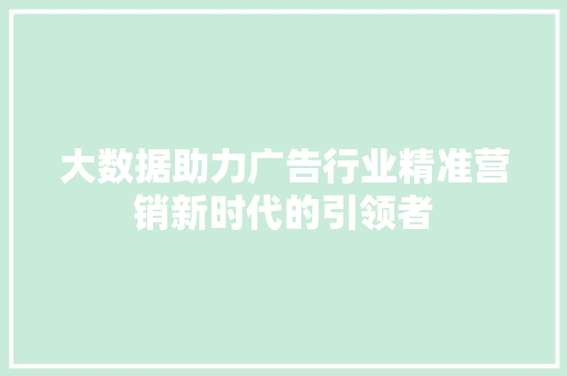 大数据助力广告行业精准营销新时代的引领者