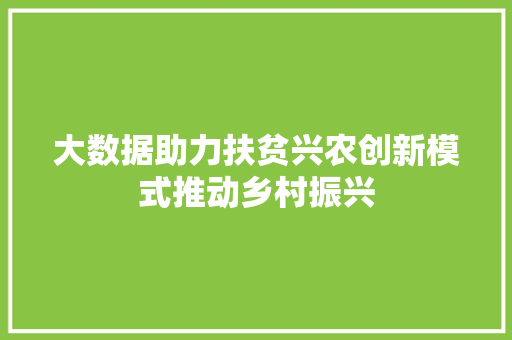 大数据助力扶贫兴农创新模式推动乡村振兴