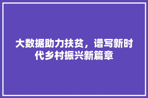 大数据助力扶贫，谱写新时代乡村振兴新篇章