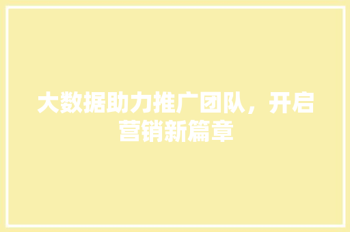 大数据助力推广团队，开启营销新篇章