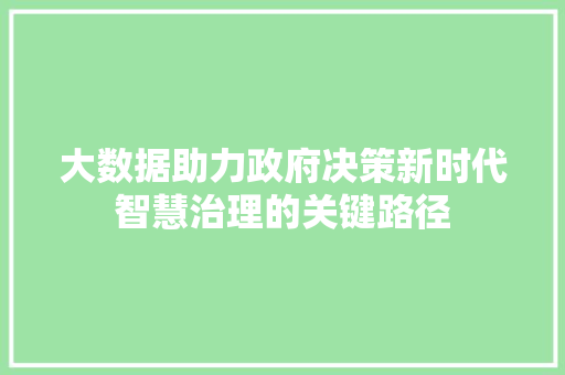 大数据助力政府决策新时代智慧治理的关键路径