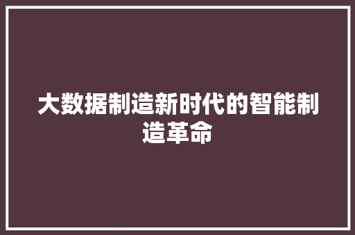 大数据制造新时代的智能制造革命