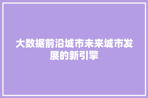 大数据前沿城市未来城市发展的新引擎