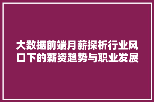 大数据前端月薪探析行业风口下的薪资趋势与职业发展