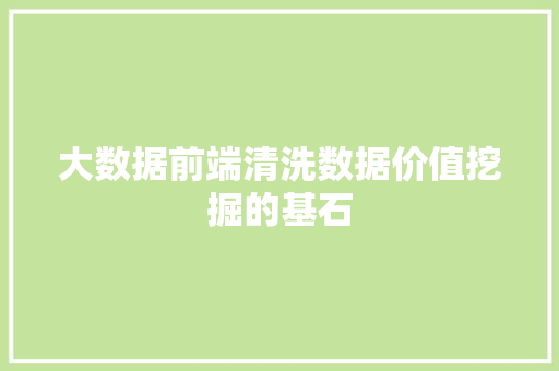 大数据前端清洗数据价值挖掘的基石  第1张
