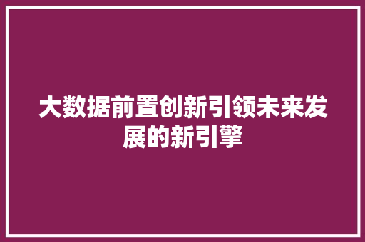 大数据前置创新引领未来发展的新引擎