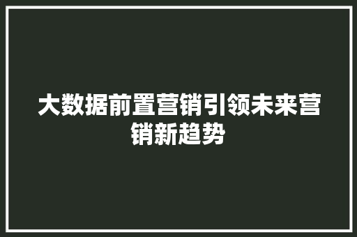 大数据前置营销引领未来营销新趋势