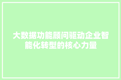 大数据功能顾问驱动企业智能化转型的核心力量