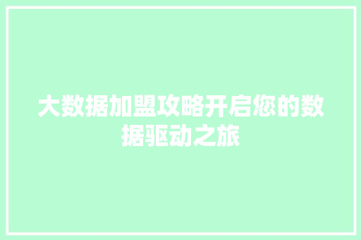 大数据加盟攻略开启您的数据驱动之旅