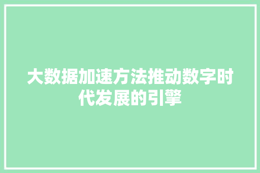 大数据加速方法推动数字时代发展的引擎