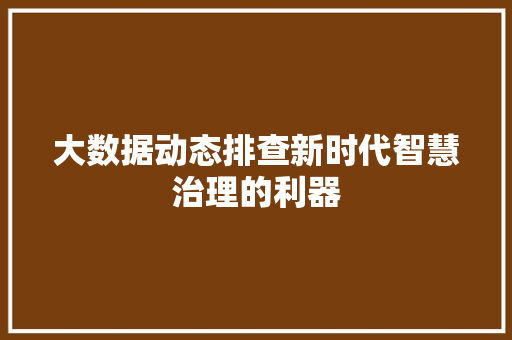 大数据动态排查新时代智慧治理的利器
