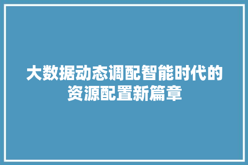 大数据动态调配智能时代的资源配置新篇章