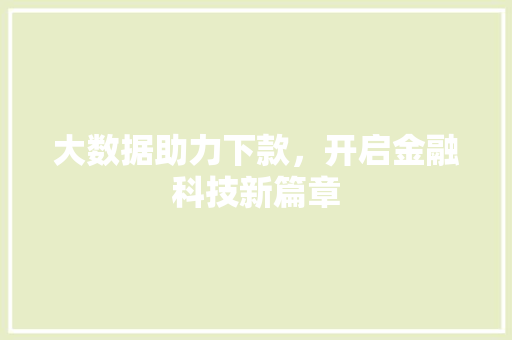 大数据助力下款，开启金融科技新篇章