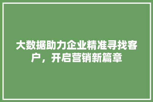 大数据助力企业精准寻找客户，开启营销新篇章