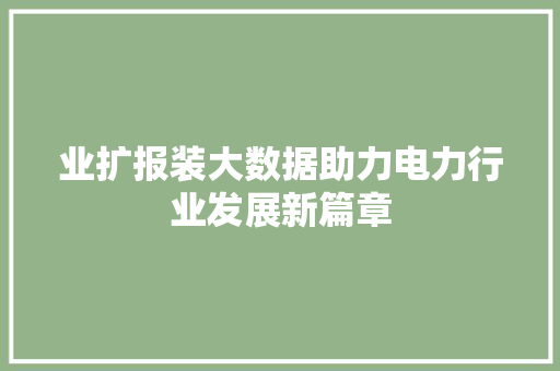 业扩报装大数据助力电力行业发展新篇章