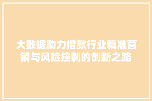 大数据助力借款行业精准营销与风险控制的创新之路