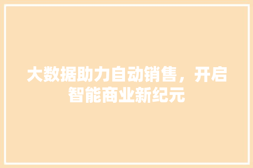 大数据助力自动销售，开启智能商业新纪元