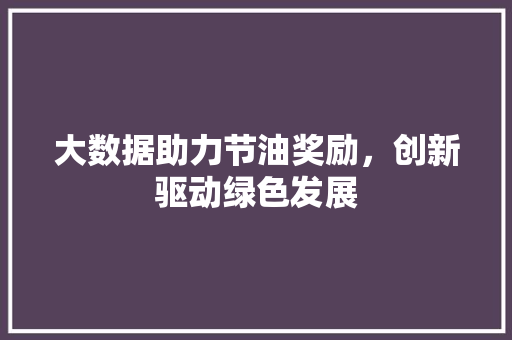 大数据助力节油奖励，创新驱动绿色发展