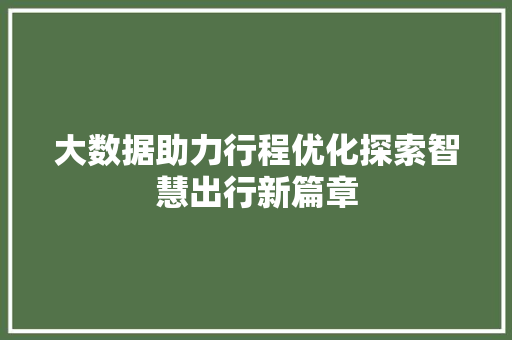 大数据助力行程优化探索智慧出行新篇章