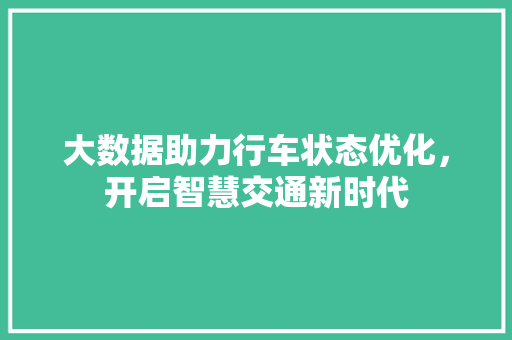 大数据助力行车状态优化，开启智慧交通新时代