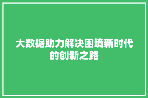 大数据助力解决困境新时代的创新之路