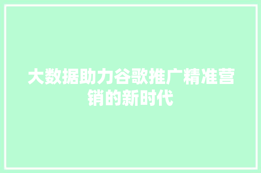 大数据助力谷歌推广精准营销的新时代