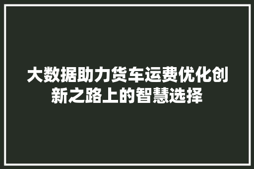 大数据助力货车运费优化创新之路上的智慧选择