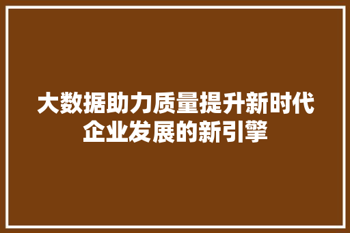 大数据助力质量提升新时代企业发展的新引擎