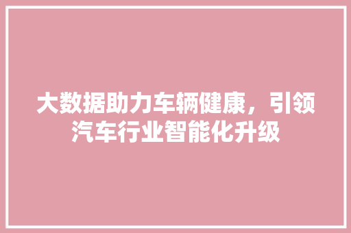 大数据助力车辆健康，引领汽车行业智能化升级