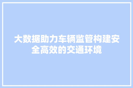 大数据助力车辆监管构建安全高效的交通环境