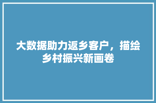 大数据助力返乡客户，描绘乡村振兴新画卷  第1张