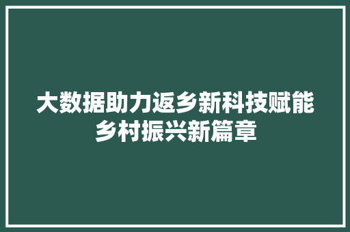 大数据助力返乡新科技赋能乡村振兴新篇章