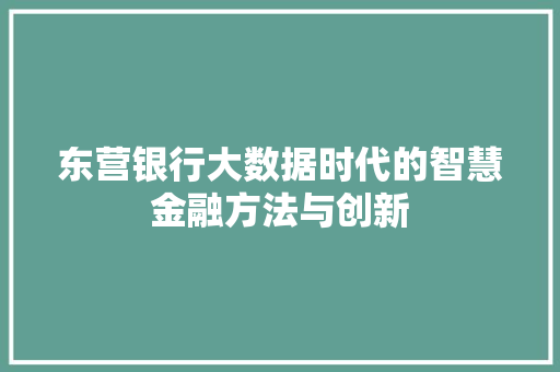 东营银行大数据时代的智慧金融方法与创新