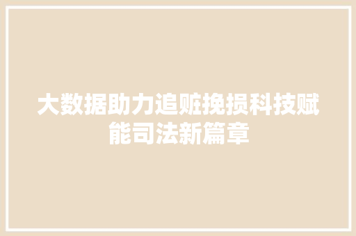 大数据助力追赃挽损科技赋能司法新篇章