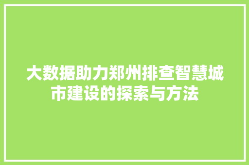 大数据助力郑州排查智慧城市建设的探索与方法