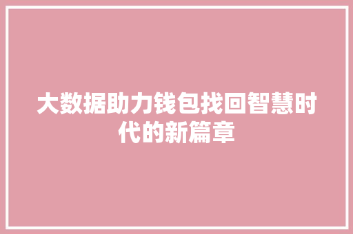 大数据助力钱包找回智慧时代的新篇章