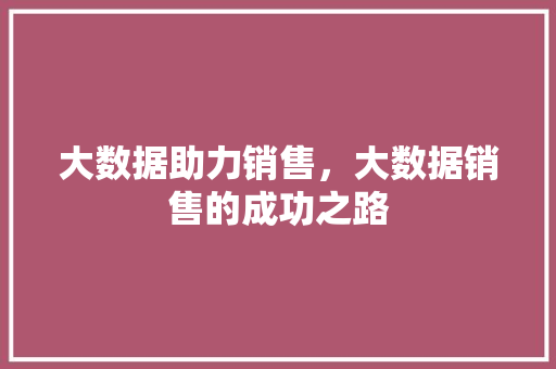 大数据助力销售，大数据销售的成功之路  第1张