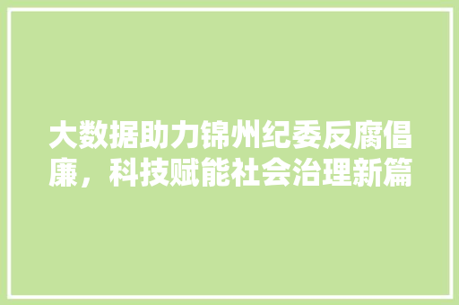 大数据助力锦州纪委反腐倡廉，科技赋能社会治理新篇章