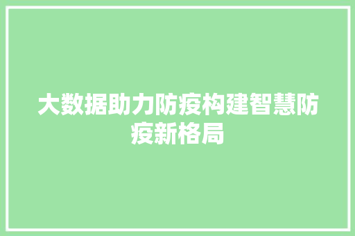 大数据助力防疫构建智慧防疫新格局