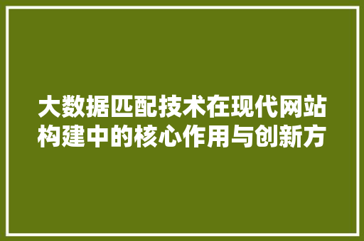 大数据匹配技术在现代网站构建中的核心作用与创新方法