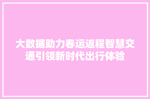 大数据助力春运返程智慧交通引领新时代出行体验